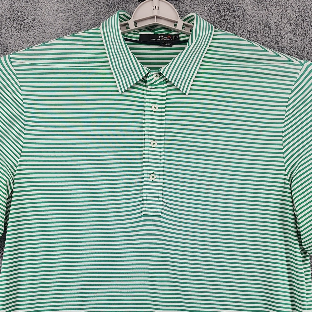 RLX Ralph Lauren Polo Shirt Mens XL Green White Striped Performance Stretch Golf